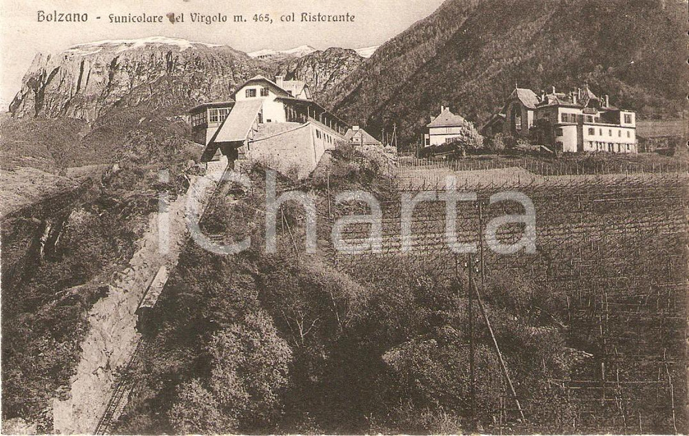 Cartolina originale da collezione 1925 ca BOLZANO Funicolare del Virgolo col ristorante Cartolina FP NV 1