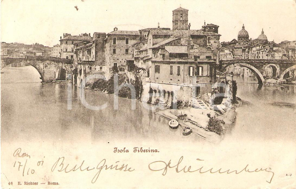 Cartolina originale da collezione 1910 ROMA Veduta dell Isola TIBERINA sul TEVERE Cartolina FP NV 1