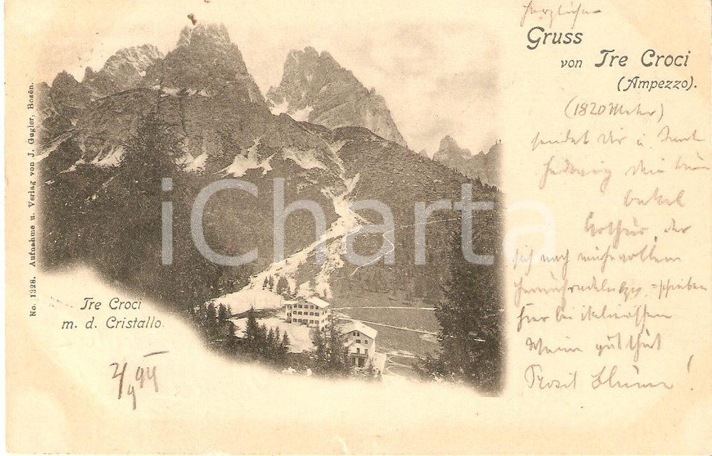Cartolina originale da collezione 1900 ca PASSO TRE CROCI BL Panorama con Monte Cristallo Cartolina FP VG 1
