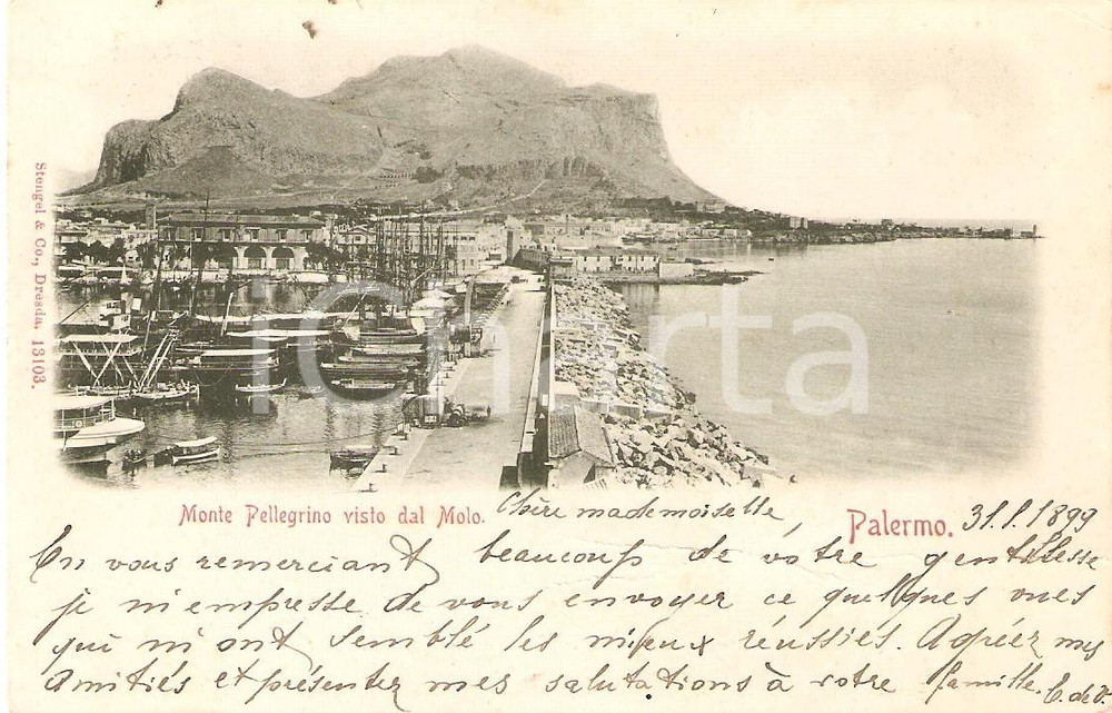 Cartolina originale da collezione 1899 PALERMO Monte Pellegrino visto dal molo Cartolina FP VG 1