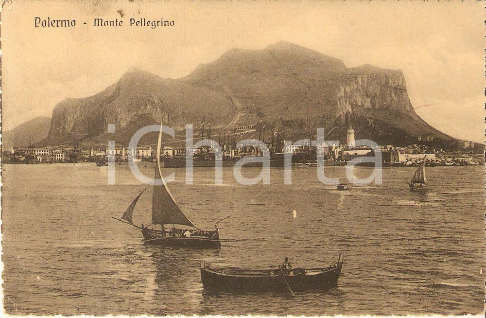 Cartolina originale da collezione 1912 PALERMO Barche dei pescatori davanti a MONTE PELLEGRINO Cartolina FP VG 1