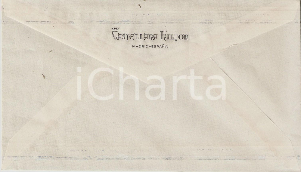 Materiale pubblicitario d’epoca 1960 ca MADRID Hotel CASTELLANA HILTON Busta intestata VUOTA Air Mail 2 1