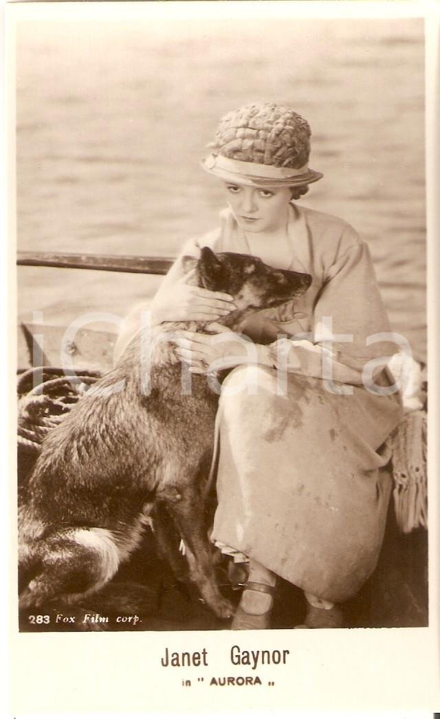 Cartolina originale da collezione 1927 AURORA Janet GAYNOR in barca con un cane Cartolina FP NV 1