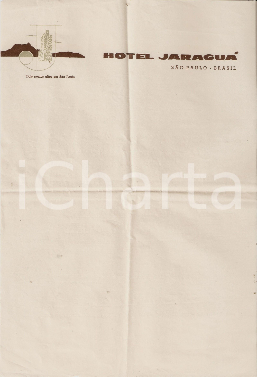 Materiale pubblicitario d’epoca 1960 ca SAO PAULO BRASIL Carta intestata Hotel JARAGUA  20x30 cm 1