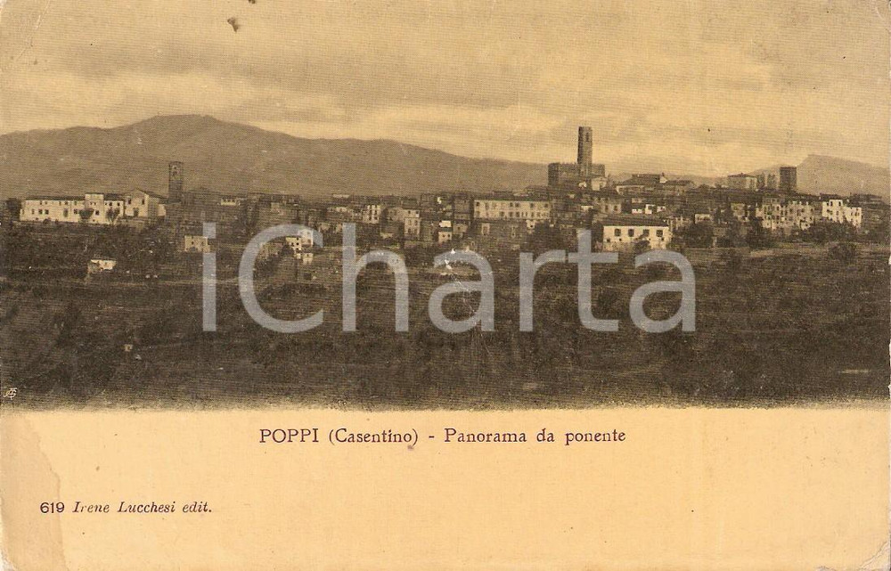Cartolina originale da collezione 1908 CASENTINO AR Panorama di POPPI da ponente Cartolina FP VG 1