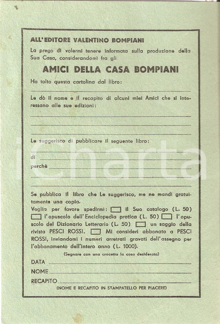 Cartolina originale da collezione 1960 ca MILANO Cartolina iscrizione Amici della Casa BOMPIANI Valentino 1