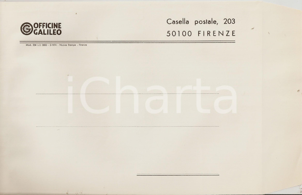 Materiale pubblicitario d’epoca 1965 ca FIRENZE Busta intestata OFFICINE GALILEO VUOTA 30x19 cm 1