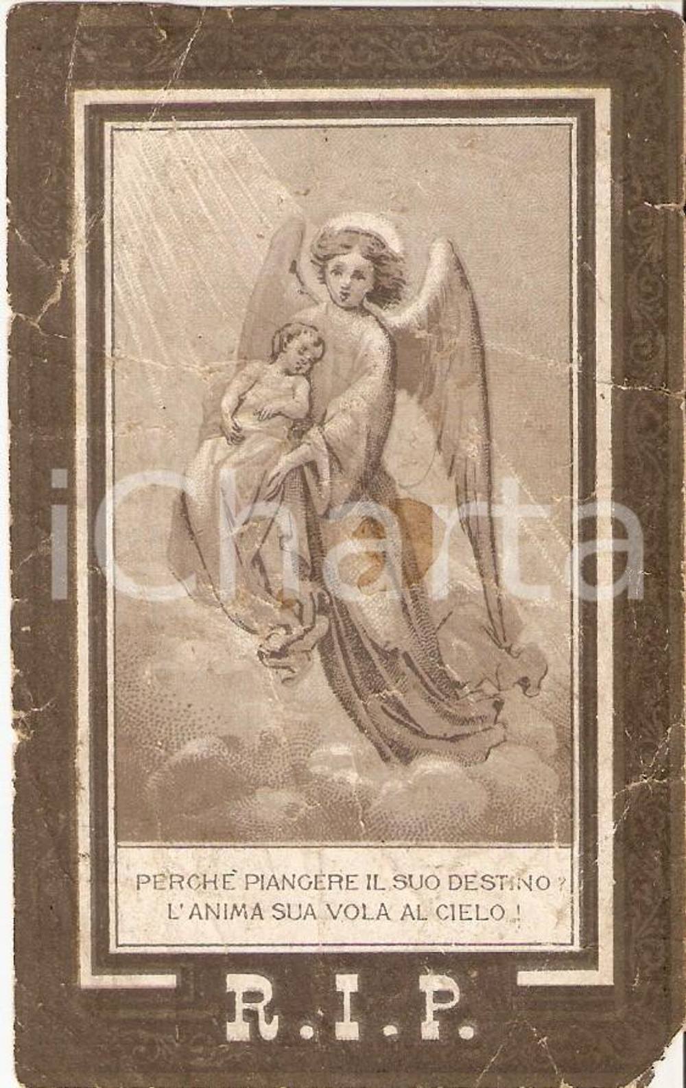 Oggetto da collezione cartaceo 1889 Primo anniversario morte di Severina PINCIROLI ROSSI Santino 7x11 cm 1