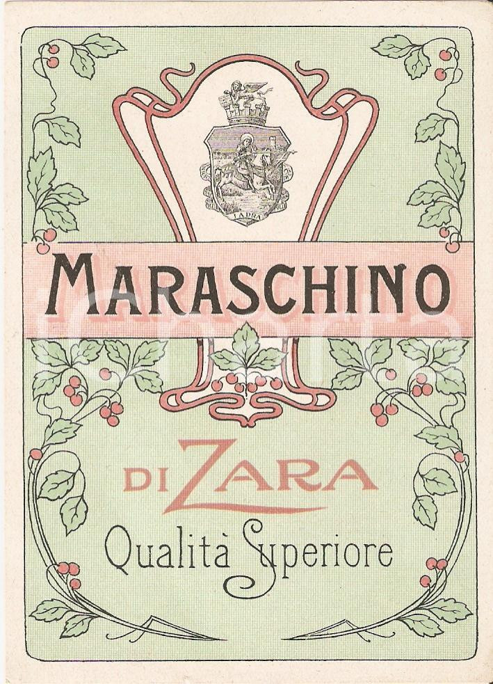 Materiale pubblicitario d’epoca 1950 ca Liquore MARASCHINO DI ZARA Etichetta pubblicitaria VINTAGE 12x9 cm 1
