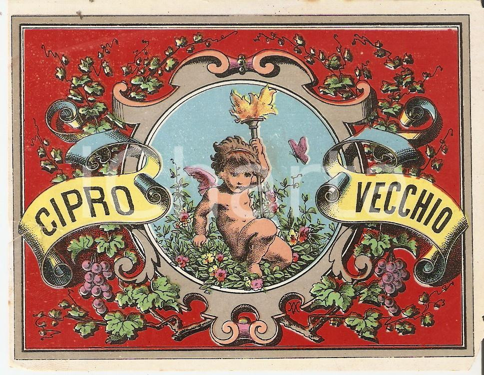 Materiale pubblicitario d’epoca 1950 ca Liquore CIPRO VECCHIO  Etichetta pubblicitaria VINTAGE 10x9 cm 1
