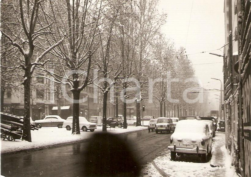 Fotografia d epoca originale 1962 MILANO Auto coperte di neve in Viale Piceno Foto 10x7cm 1