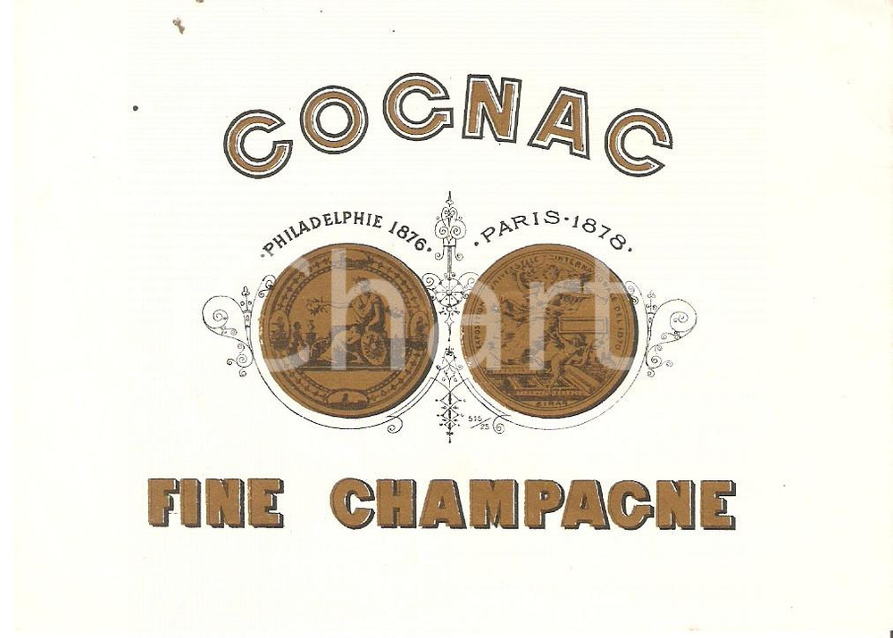 Materiale pubblicitario d’epoca 1975 ca FRANCE  COGNAC Fine Champagne Etichetta ILLUSTRATA 1