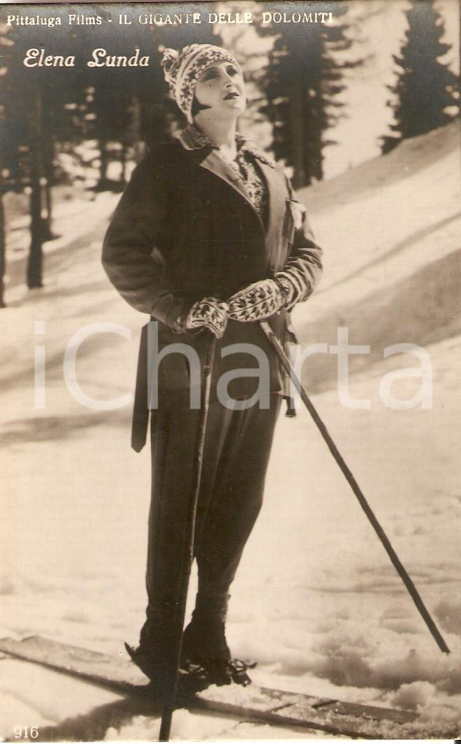 Cartolina originale da collezione 1927 GIGANTE DELLE DOLOMITI Elena LUNDA sciatrice nel film Cartolina FP NV 1