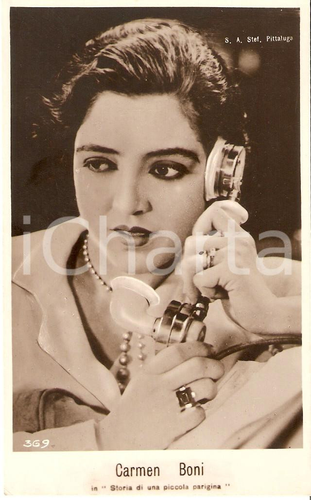 Cartolina originale da collezione 1928 STORIA DI UNA PICCOLA PARIGINA Carmen BONI al telefono Cartolina FP NV 1