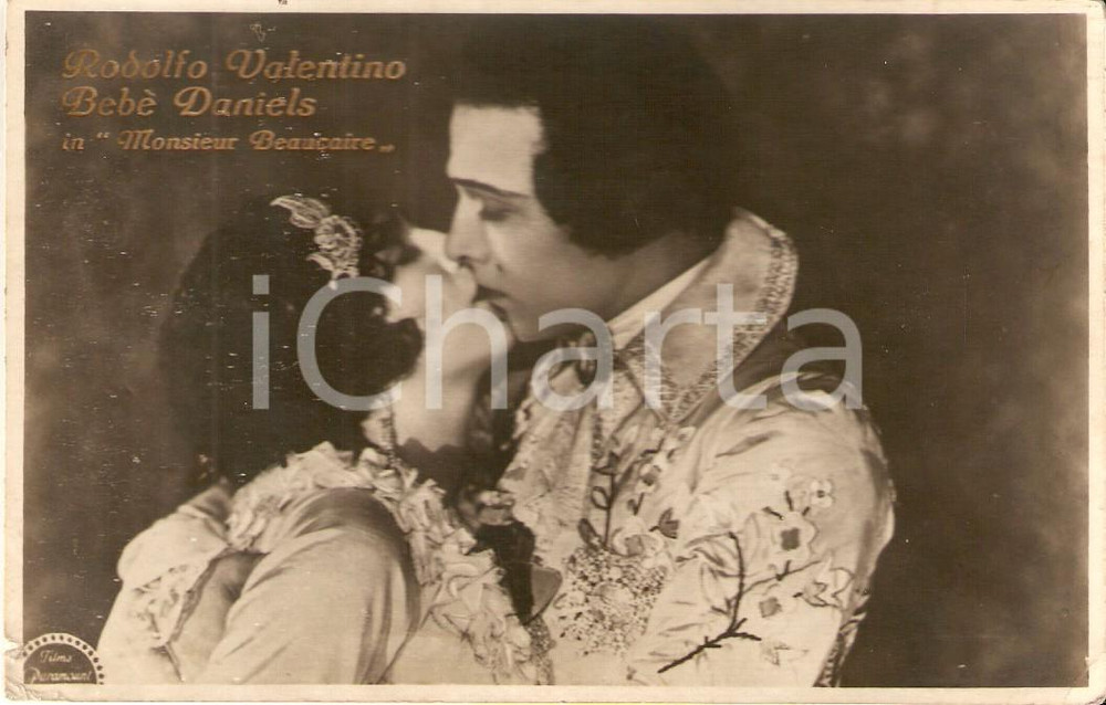Cartolina originale da collezione 1924 MONSIEUR BEAUCAIRE Bacio tra Rodolfo VALENTINO Bebe DANIELS Cartolina FP NV 1