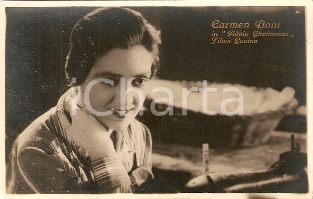Cartolina originale da collezione 1927 ADDIO GIOVINEZZA Carmen BONI in una scena del film Cartolina FP NV 1