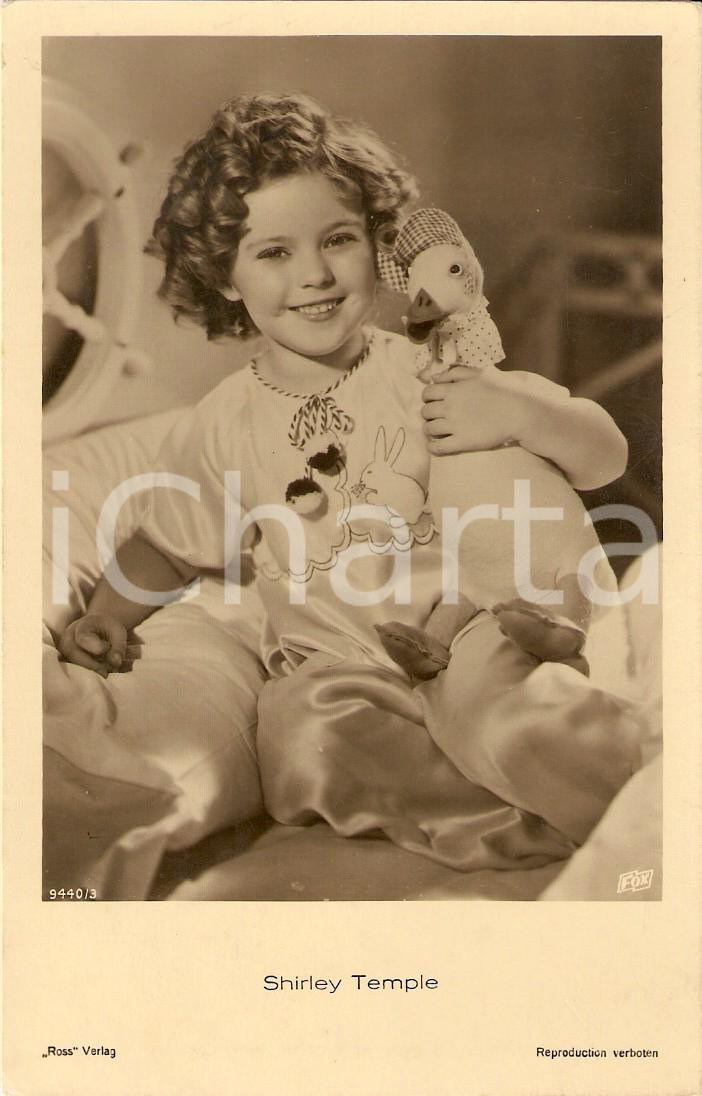Cartolina originale da collezione 1936 CINEMA Shirley TEMPLE gioca con oca di peluche Cartolina FP VG 1