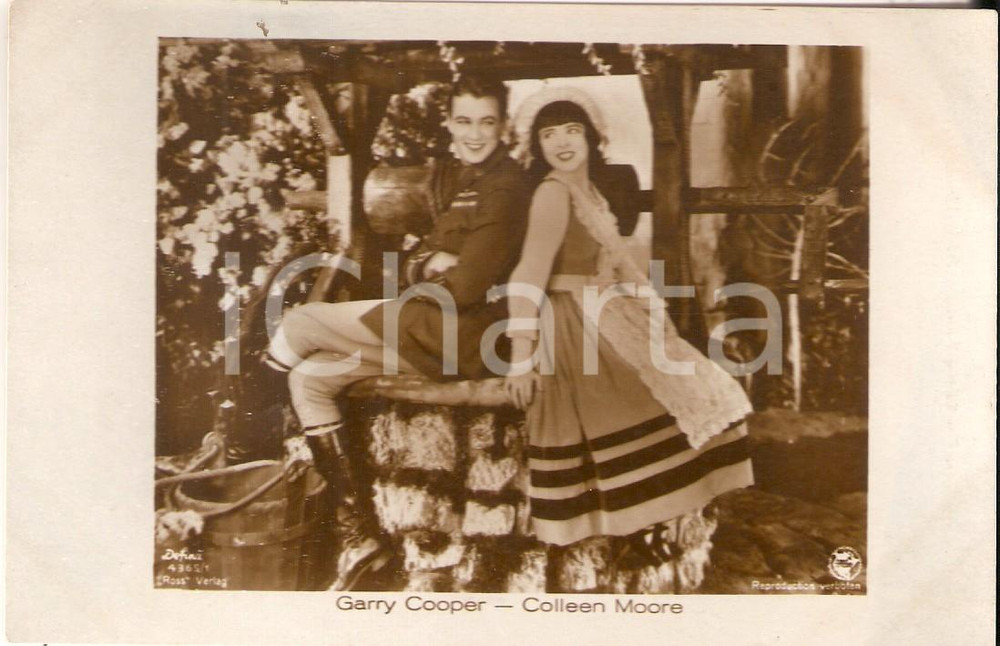 Cartolina originale da collezione 1928 LILAC TIME Gary COOPER Colleen MOORE Movie by George FITZMAURICE Postcard 1