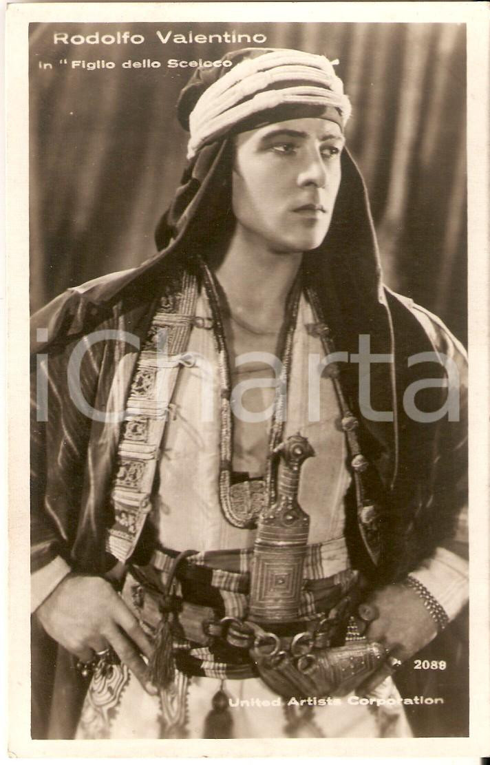 Cartolina originale da collezione 1927 IL FIGLIO DELLO SCEICCO Rodolfo VALENTINO con scimitarra Cartolina FP NV 1