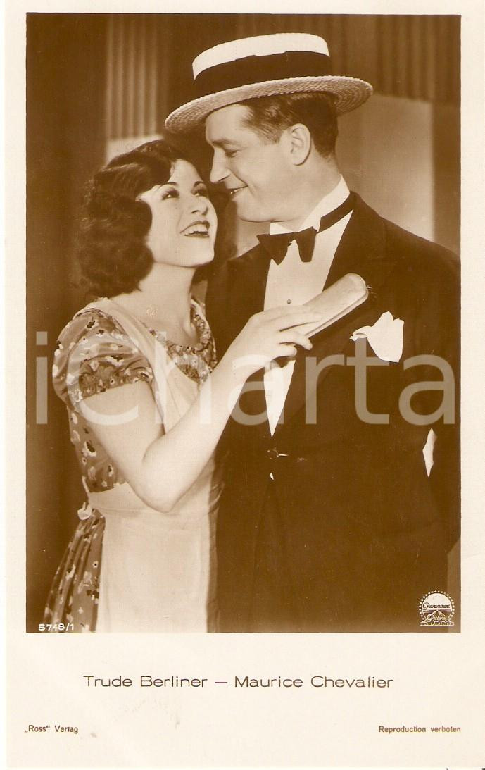 Cartolina originale da collezione 1925 ca CINEMA Trude BERLINER e Maurice CHEVALIER con paglietta Cartolina FP NV 1