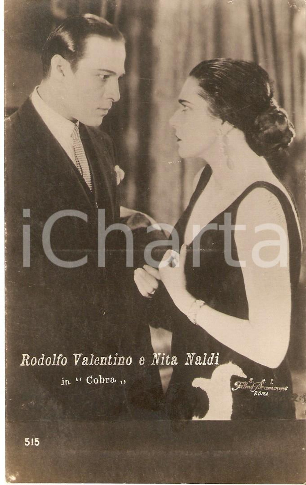 Cartolina originale da collezione 1925 COBRA Rodolfo VALENTINO e Nita NALDI in una scena del film Cartolina FP NV 1