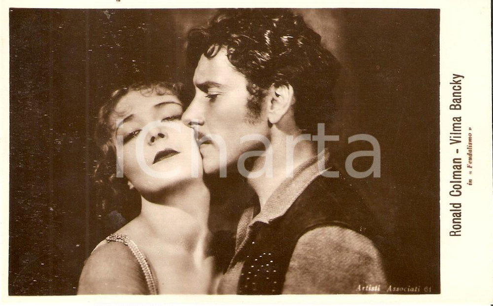 Cartolina originale da collezione 1925 ca FEUDALISMO Ronald COLMAN e Vilma BANKY in una scena del film Cartolina 1