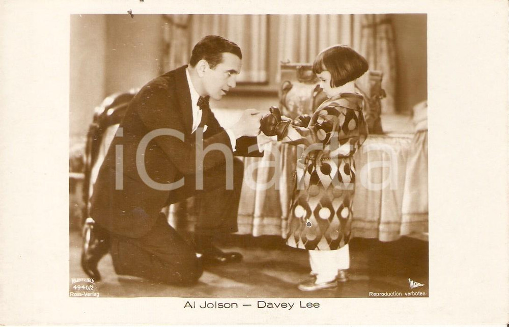 Cartolina originale da collezione 1925 ca CINEMA Incontro di boxe tra Al JOLSON e la piccola Davey LEE Cartolina 1
