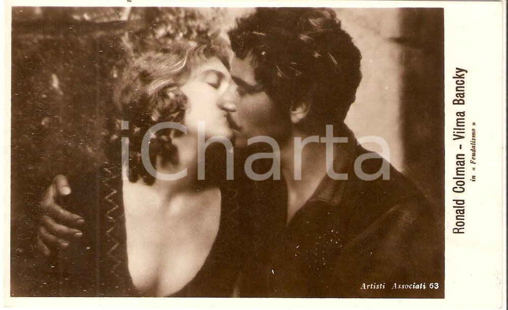 Cartolina originale da collezione 1925 ca CINEMA Bacio tra Ronald COLMAN e Vilma BANKY Cartolina FP NV 1