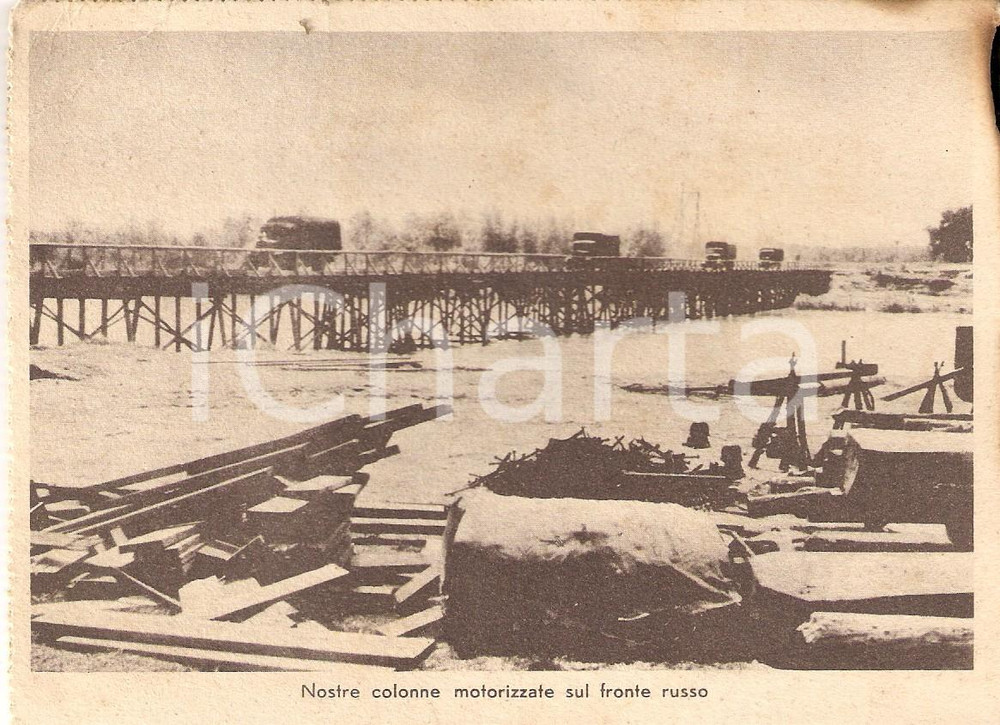 1940 ca WW2 Nostre colonne motorizzate sul FRONTE RUSSO *Cartolina DANNEGGIATA