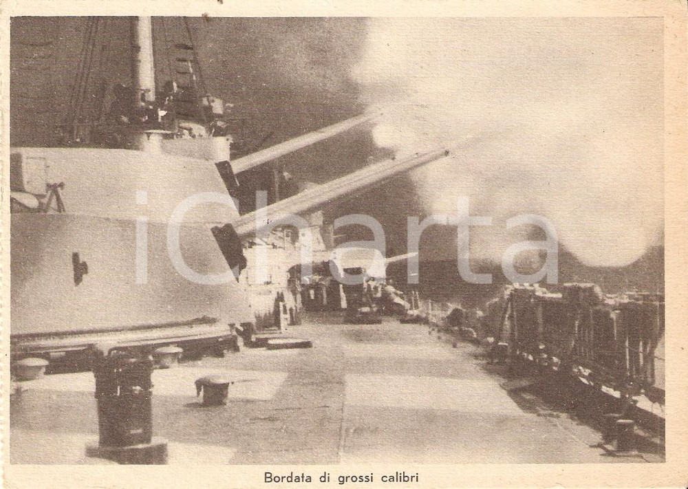 Cartolina originale da collezione 1940 ca GUERRA NAVALE WW2 Bordata di grossi calibri Cartolina propaganda FG VG 1