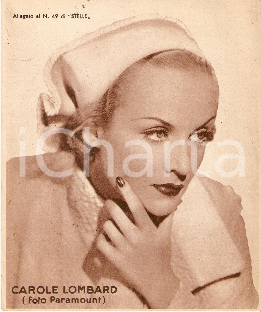 Stampa, bozzetto originale 1940 ca CINEMA Ritratto Carol LOMBARD Allegato al n. 49 di STELLE 15x18 cm 1