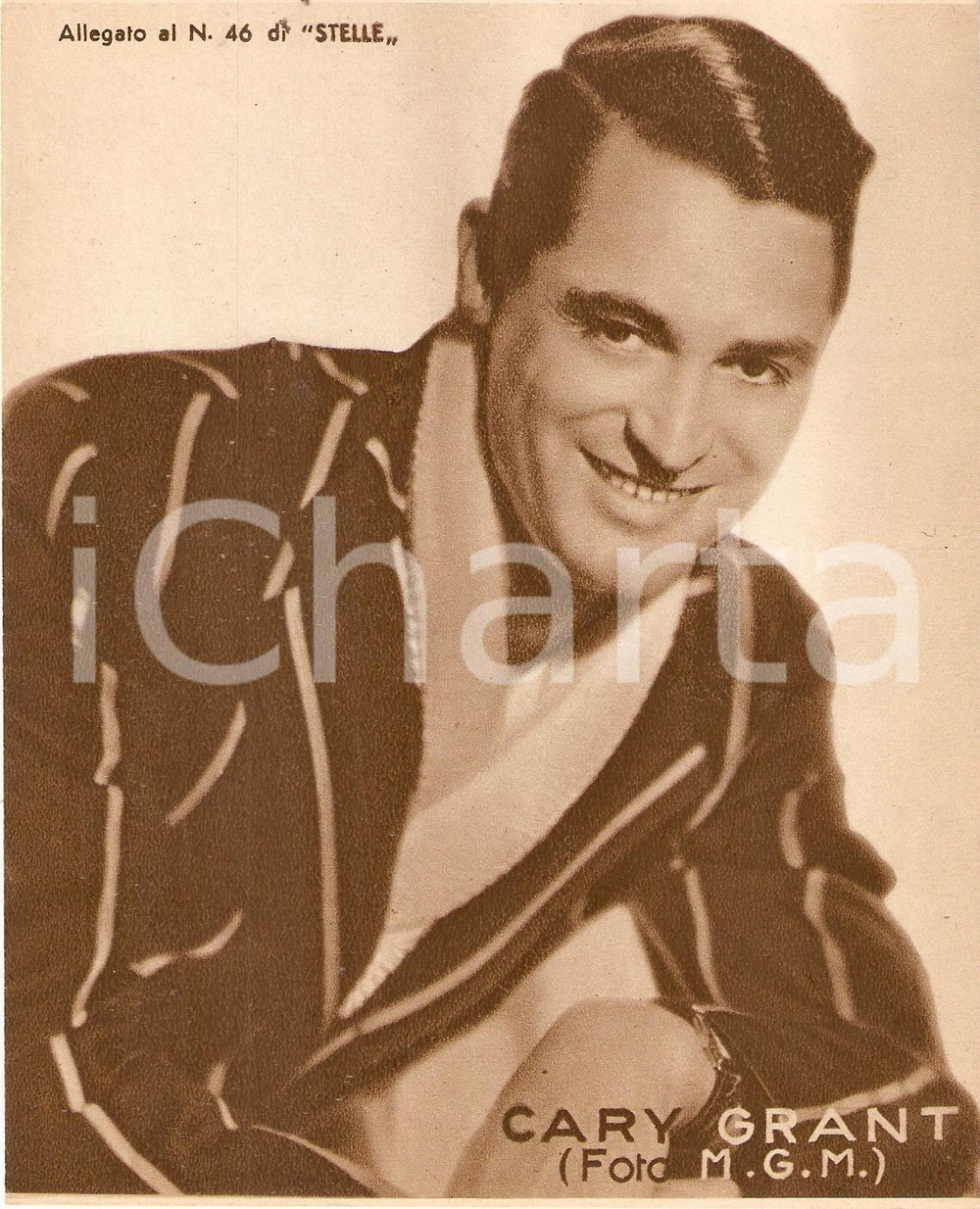Stampa, bozzetto originale 1940 ca CINEMA Cary GRANT indossa vestaglia Allegato al n°46 di STELLE 15x18 cm 1
