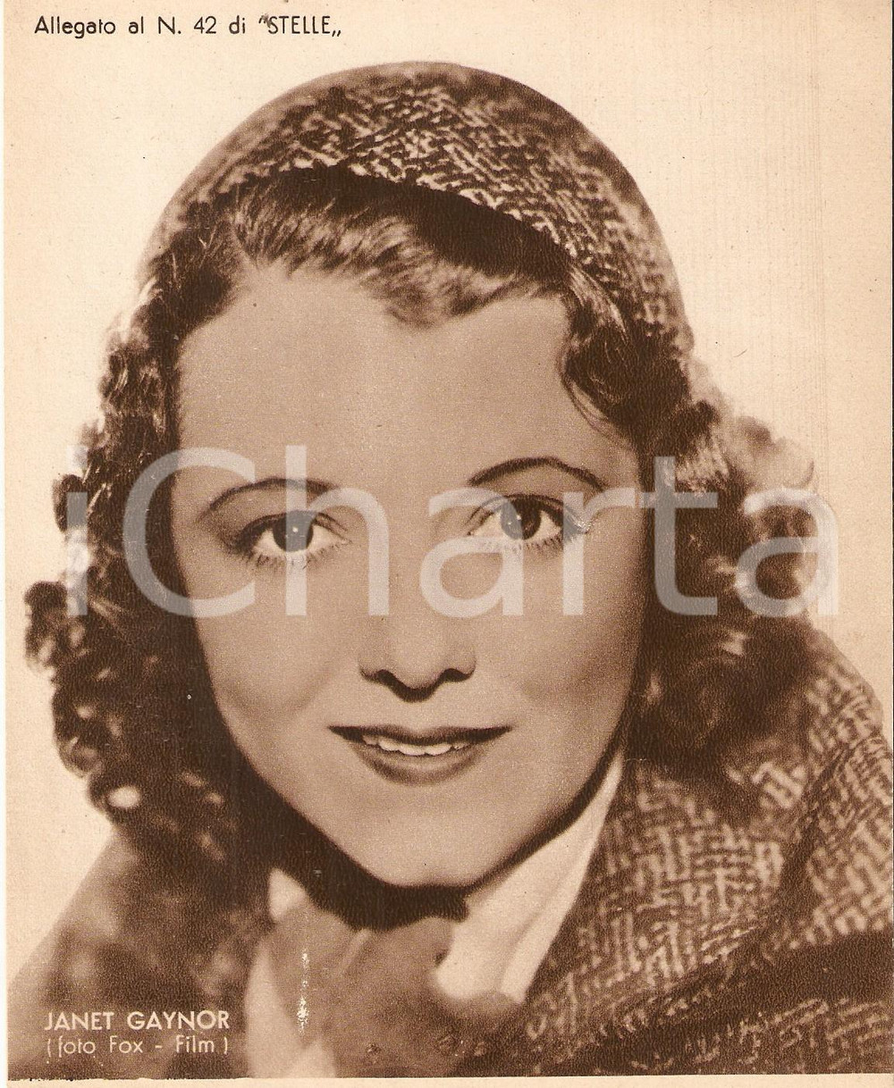 Stampa, bozzetto originale 1940 ca CINEMA Ritratto Janet GAYNOR Allegato al n. 42 di STELLE 15x18 cm 1