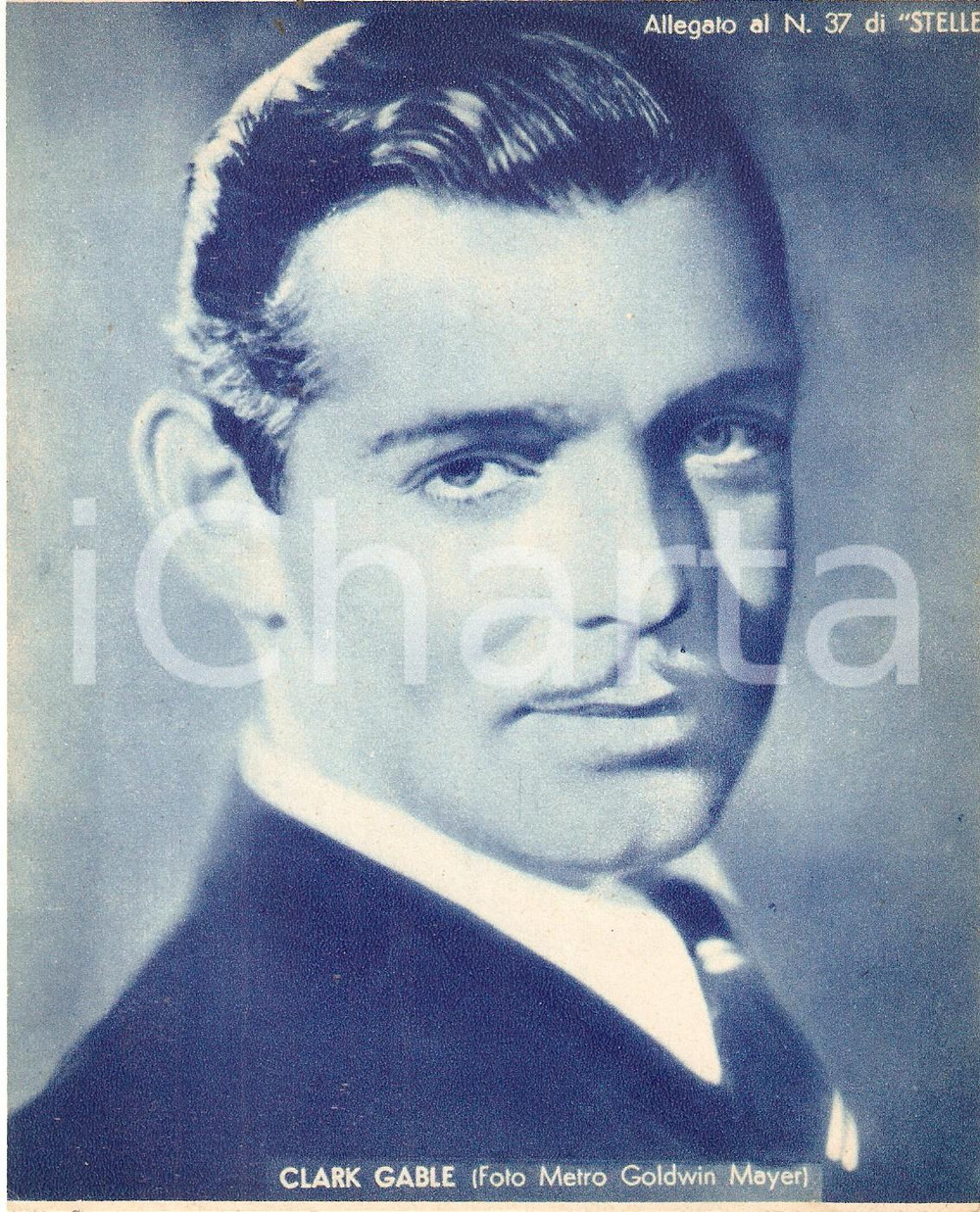 Stampa, bozzetto originale 1940 ca CINEMA Ritratto Clark GABLE Allegato al n. 37 di STELLE 15x18 cm 1
