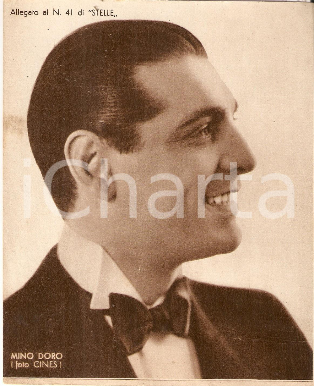 Stampa, bozzetto originale 1940 ca CINEMA Ritratto Mino DORO Allegato al n. 41 di STELLE 15x18 cm 1