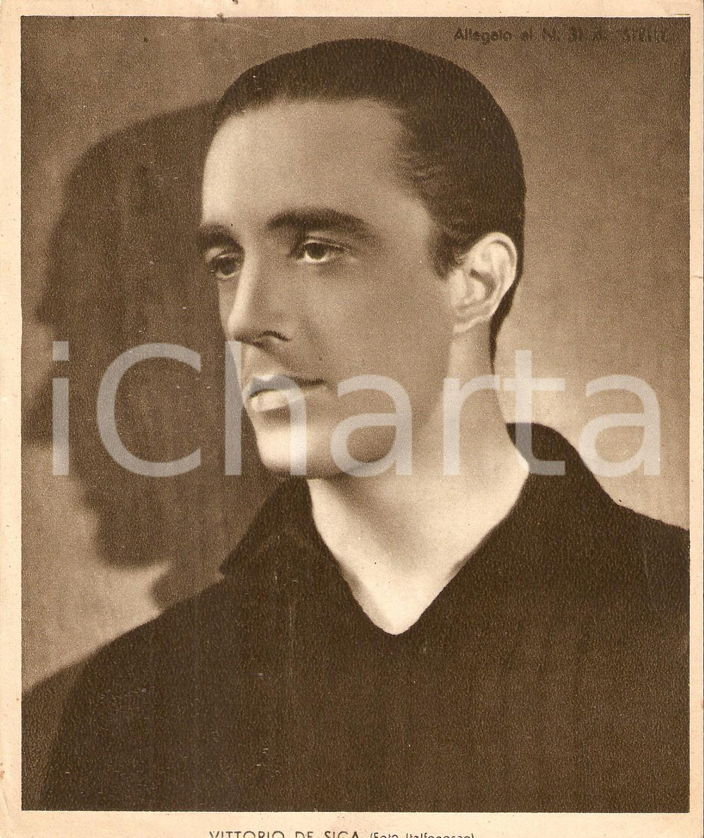 Stampa, bozzetto originale 1940 ca CINEMA Ritratto Vittorio DE SICA Allegato al n. 31 di STELLE 15x18 cm 1