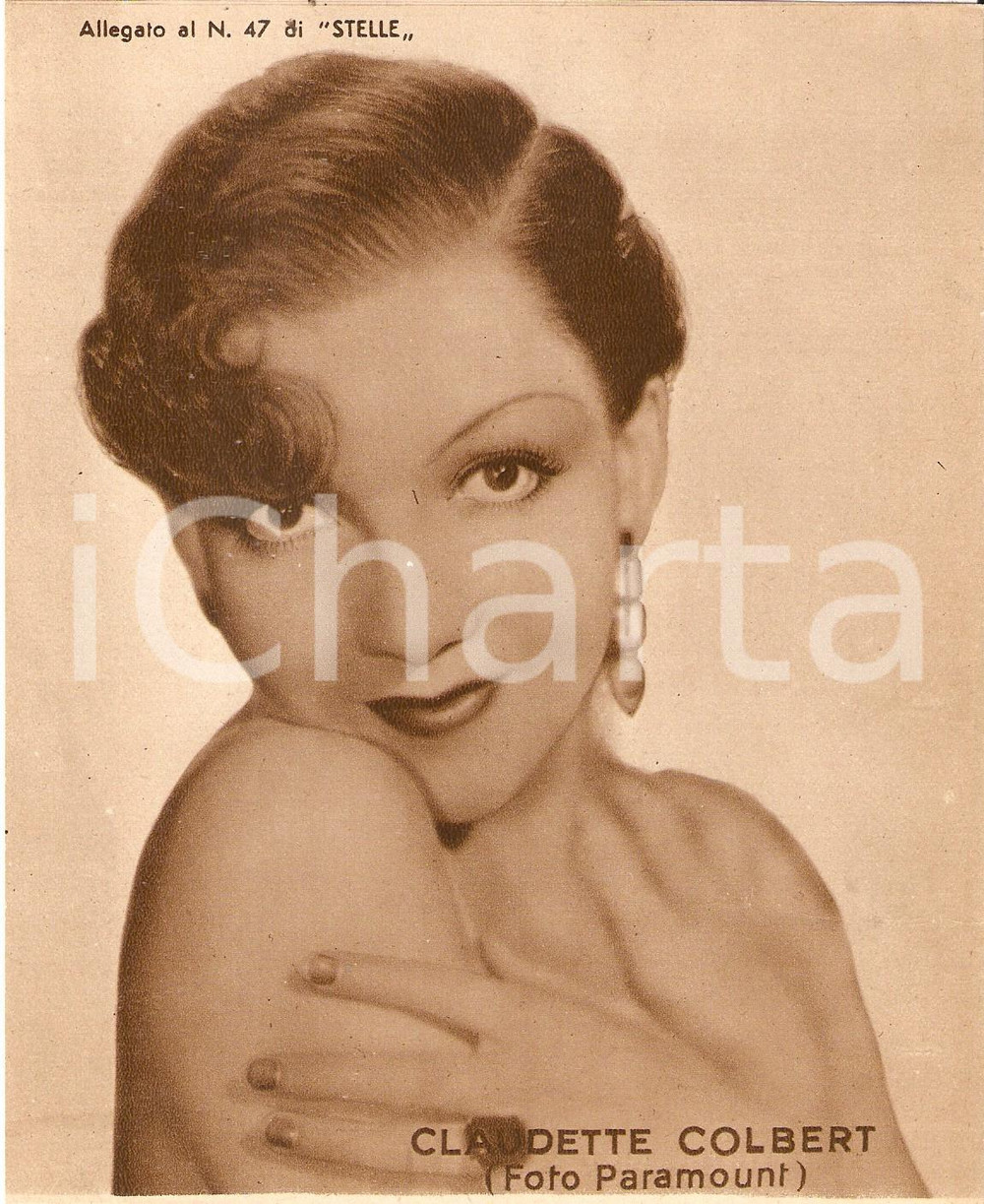 Stampa, bozzetto originale 1940 ca CINEMA Ritratto Claudette COLBERT Allegato al n°47 di STELLE 15x18cm 1