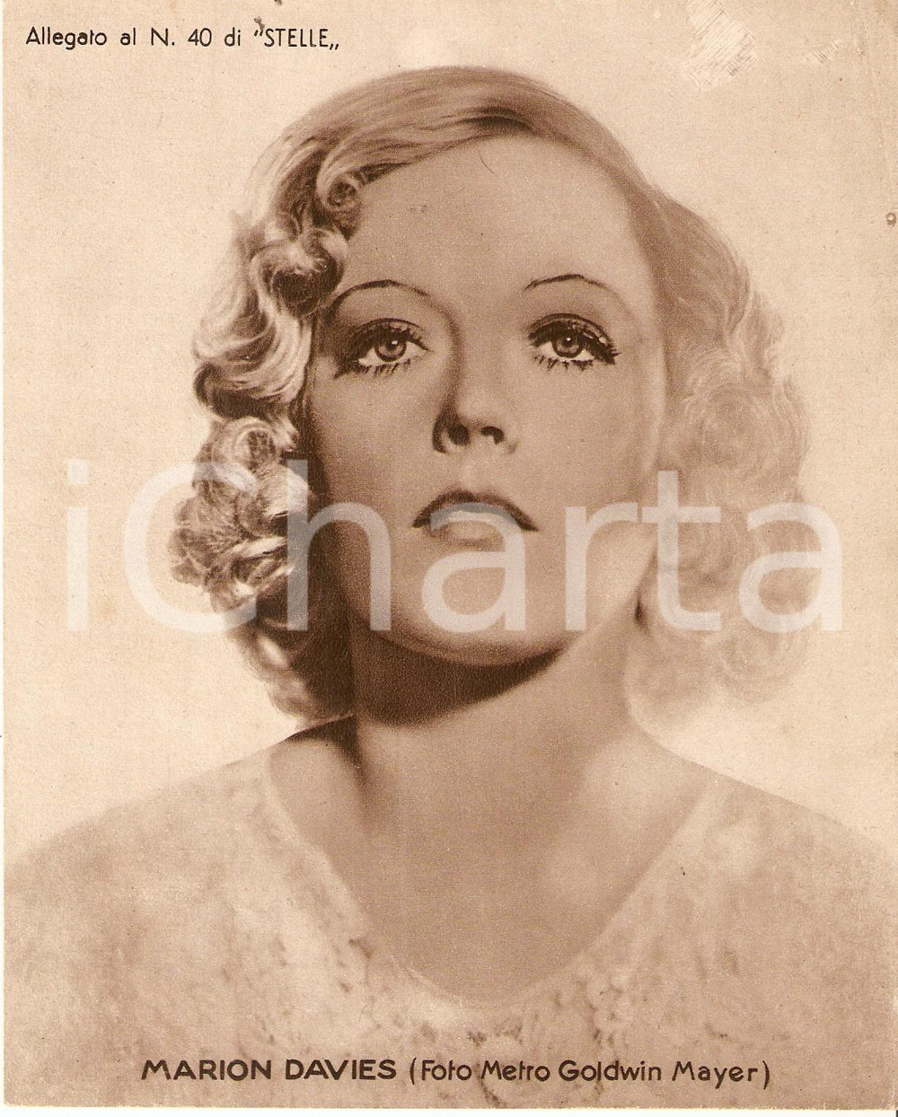 Stampa, bozzetto originale 1940 ca CINEMA Ritratto Marion DAVIES Allegato al n. 40 di STELLE 15x18 cm 1