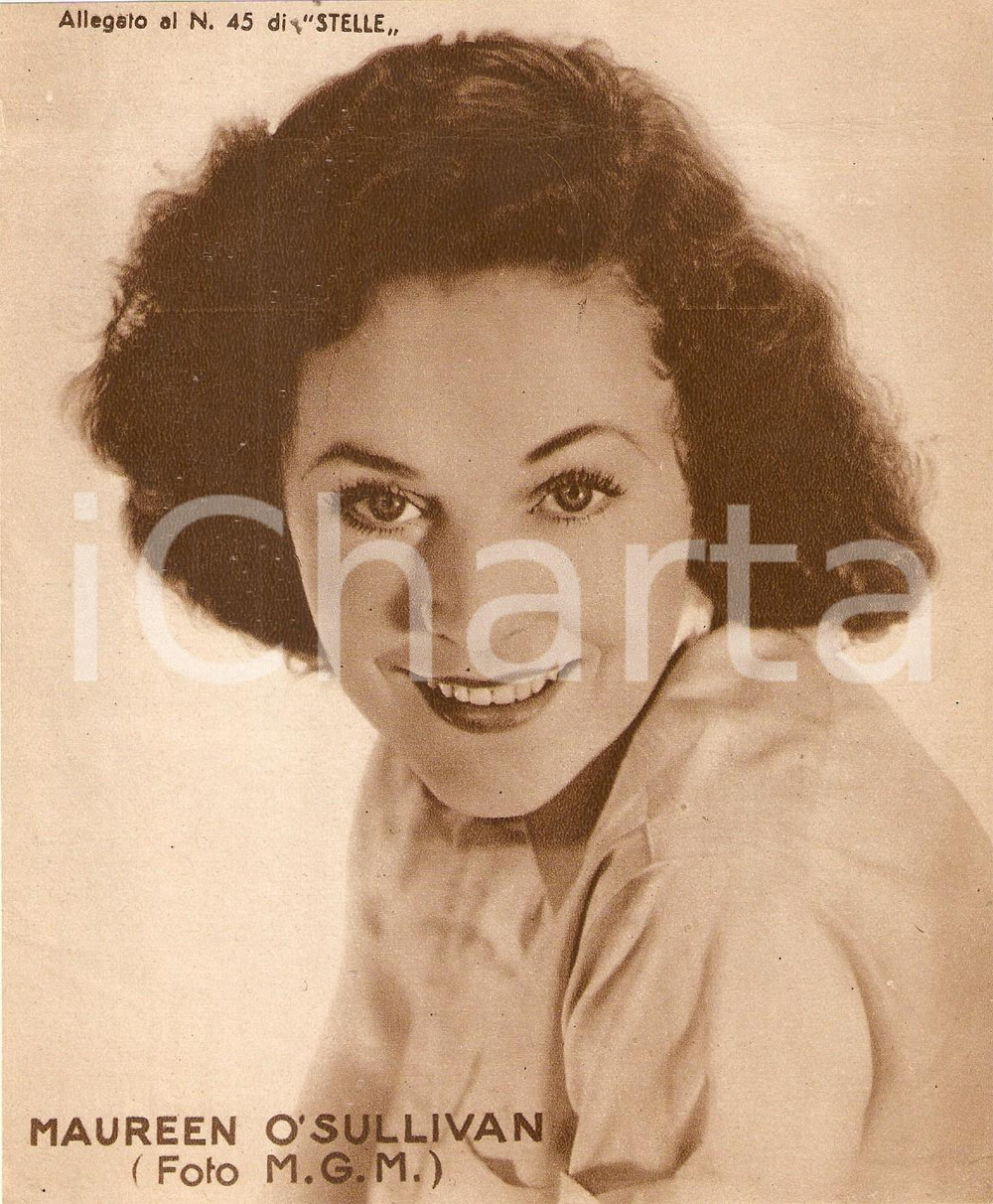 Stampa, bozzetto originale 1940 ca CINEMA Ritratto Maureen O SULLIVAN Allegato al n. 45 di STELLE 15x18 cm 1