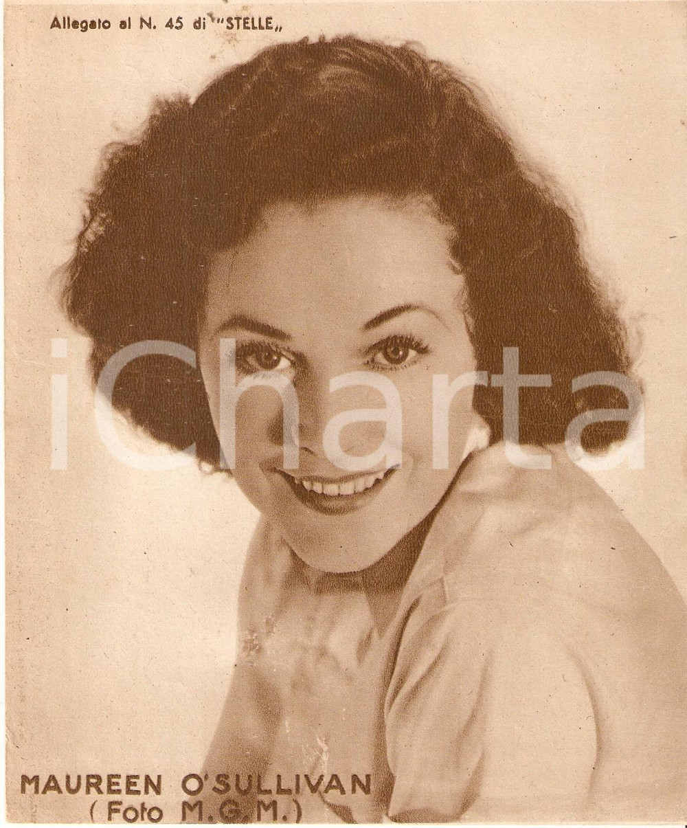 Stampa, bozzetto originale 1940 ca CINEMA Ritratto Maureen O SULLIVAN Allegato al n. 45 di STELLE 1