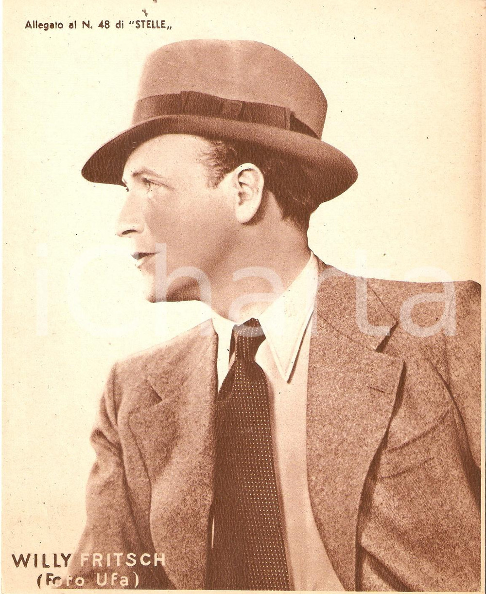 Stampa, bozzetto originale 1940 ca CINEMA Ritratto Willy FRITSCH Allegato al n°48 di STELLE 15x18 cm 1