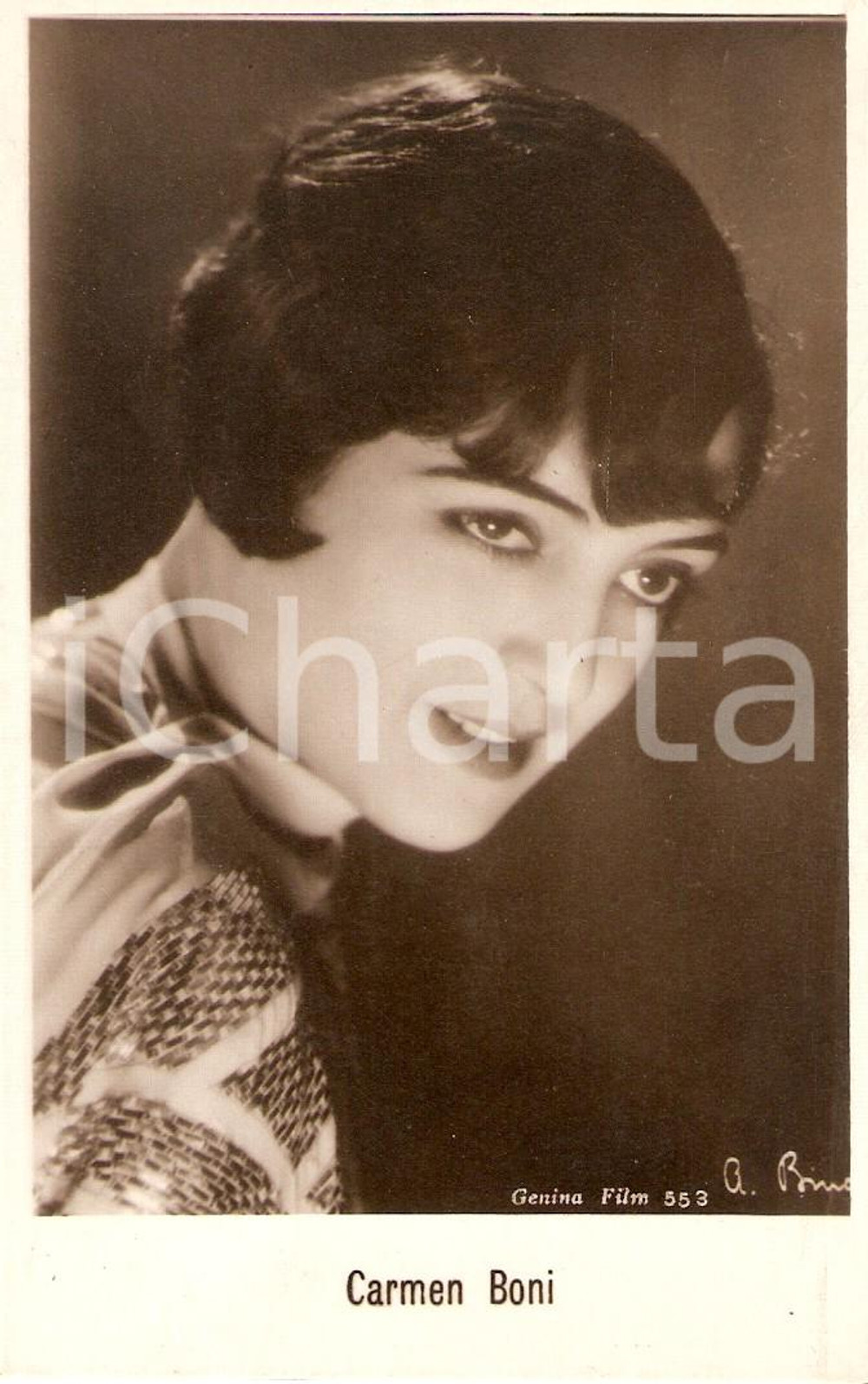 Cartolina originale da collezione 1925 ca CINEMA Attrice Carmen BONI Ritratto Cartolina FP NV 1
