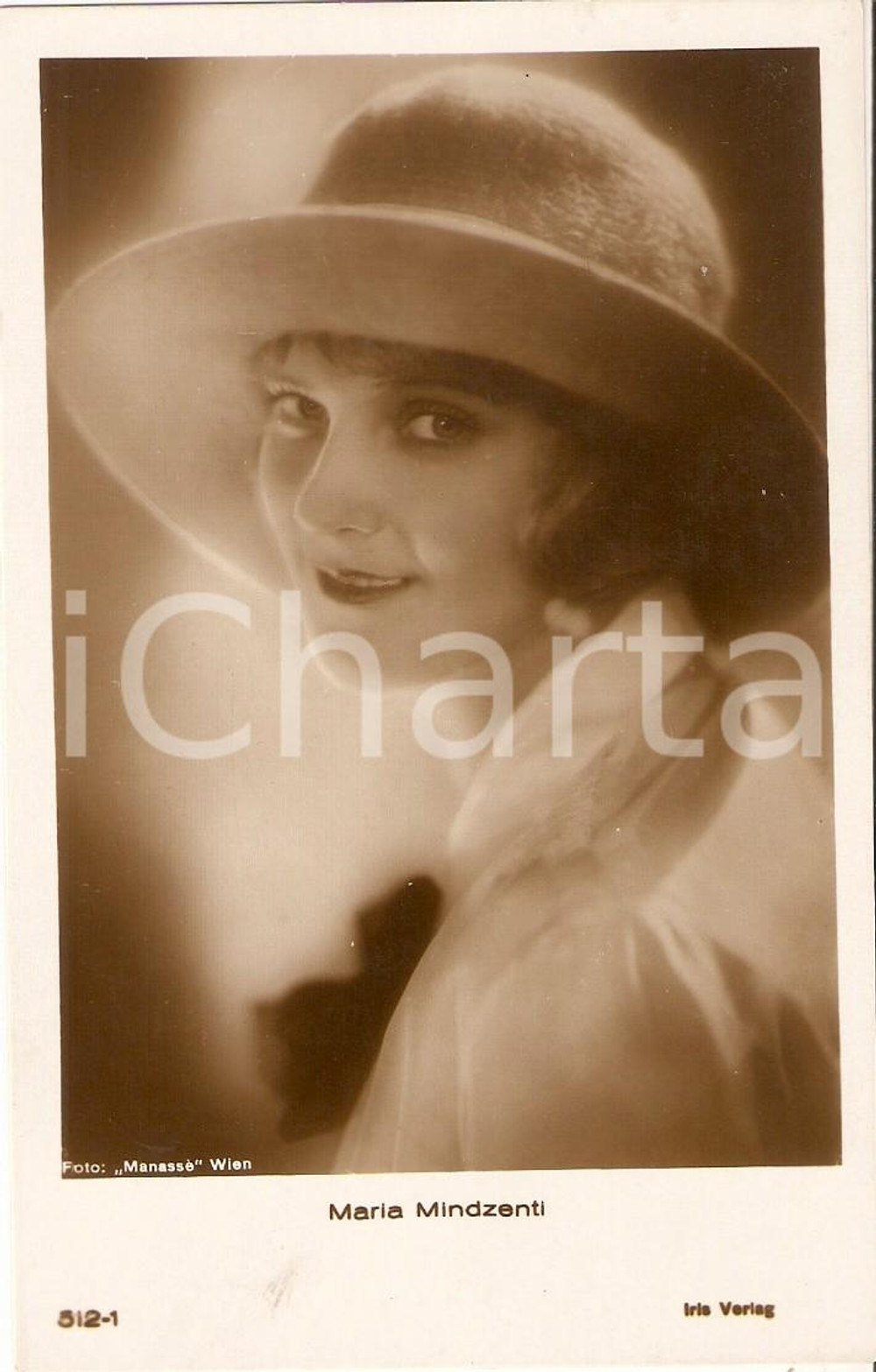 Cartolina originale da collezione 1925 ca CINEMA Attrice Maria MINZENTI Ritratto con cappello Cartolina FP NV 1