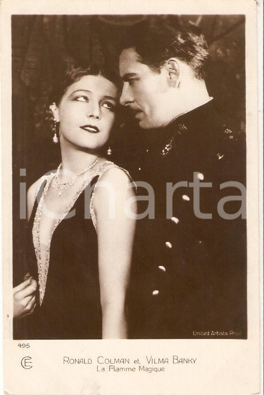 Cartolina originale da collezione 1927 LA FLAME MAGIQUE Ronald COLMAN Vilma BANKY durante il film Cartolina FP NV 1