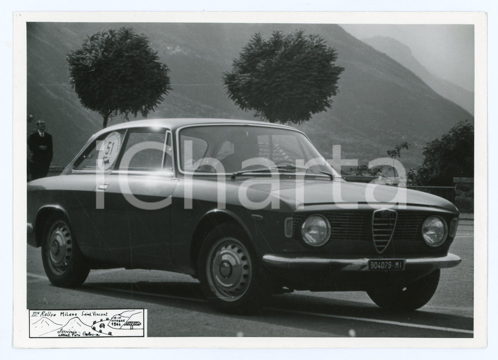 Fotografia d epoca originale 1964 III RALLY MILANO  SAINT VINCENT Alfa Romeo Giulietta JOLLY CLUB Foto 1