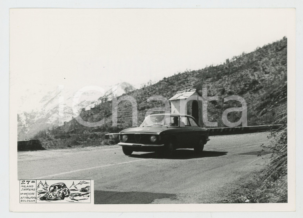 Fotografia d epoca originale 1965 27° MILANO SANREMO Alfa Romeo Giulia sprint GT 1600 RALLY AUTOMOBILISMO 1