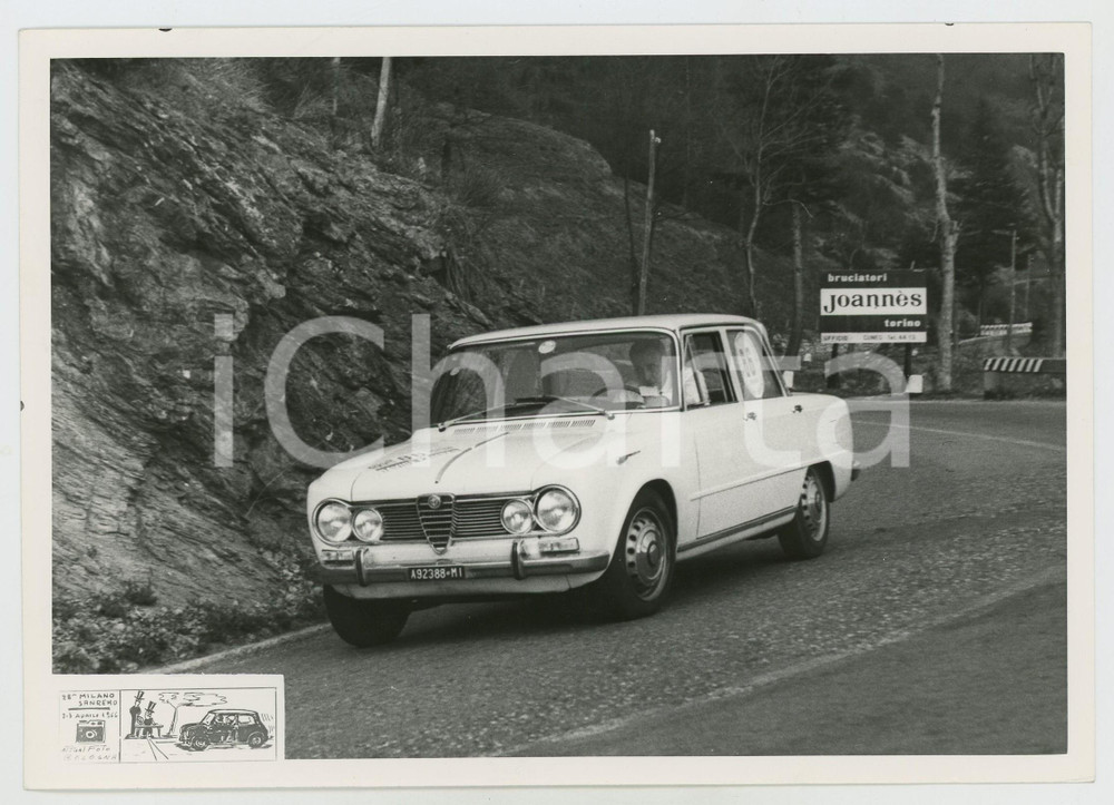 Fotografia d epoca originale 1966 28Â° MILANO  SANREMO Alfa Romeo Giulia 1300 JOLLY CLUB Bruciatori JOANNES 1