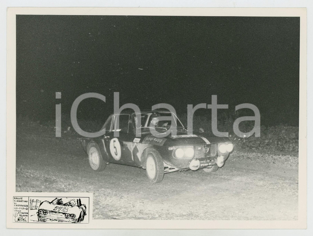 Fotografia d epoca originale 1967 Rally SAN MARTINO DI CASTROZZA Lancia Fulvia corsa notturna JOLLY TEAM Foto 1