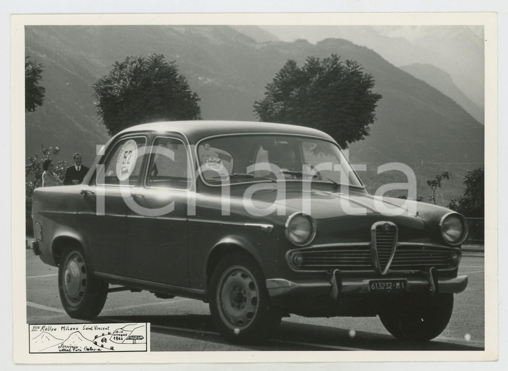 Fotografia d epoca originale 1964 III RALLY MILANO  SAINT VINCENT Alfa Romeo Giulietta JOLLY TEAM Foto 18x13 1