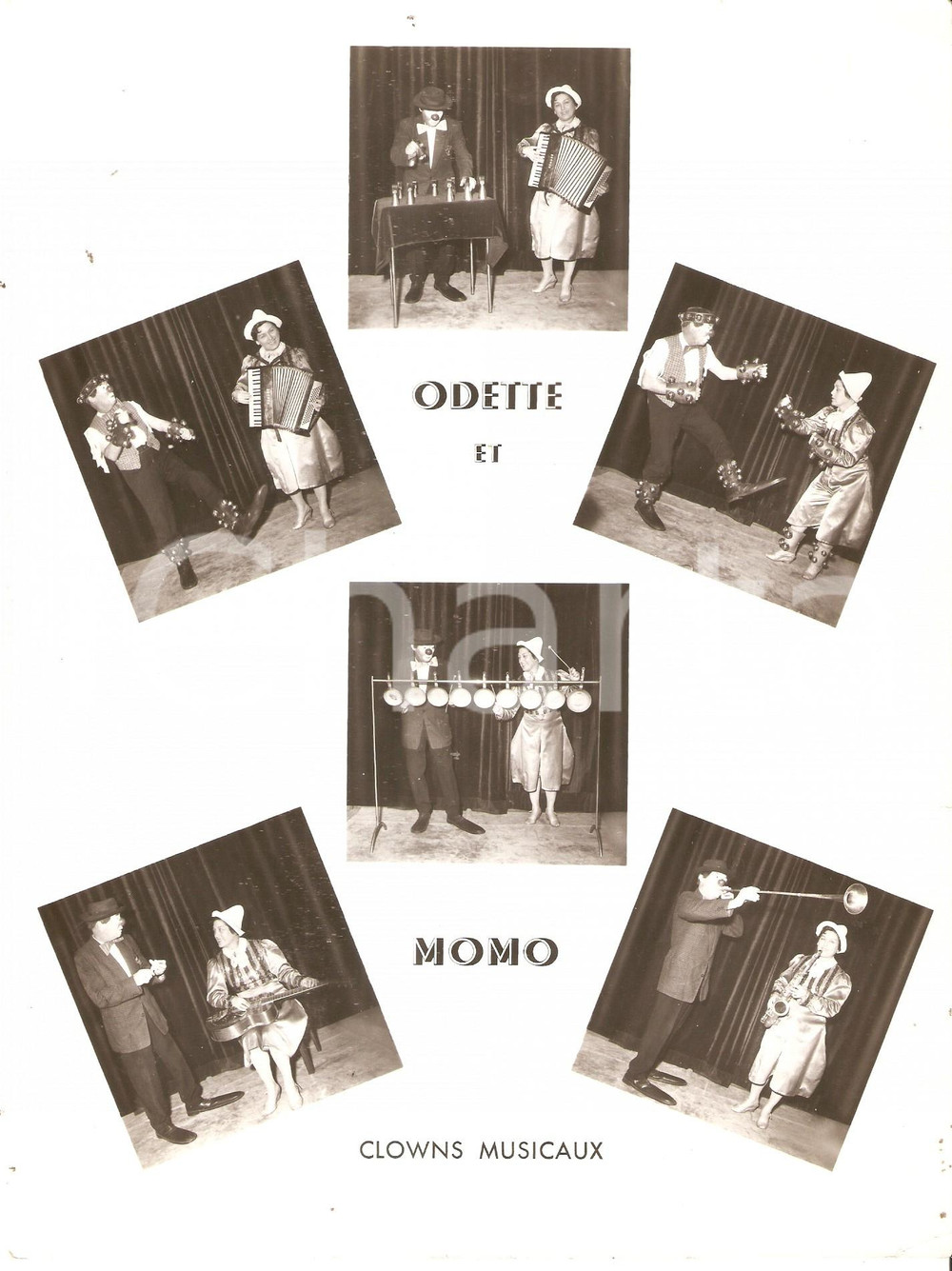 Fotografia d epoca originale 1960 ca FRANCE CIRQUE Odette et Momo  Clown musicaux Foto seriale 18x24 1